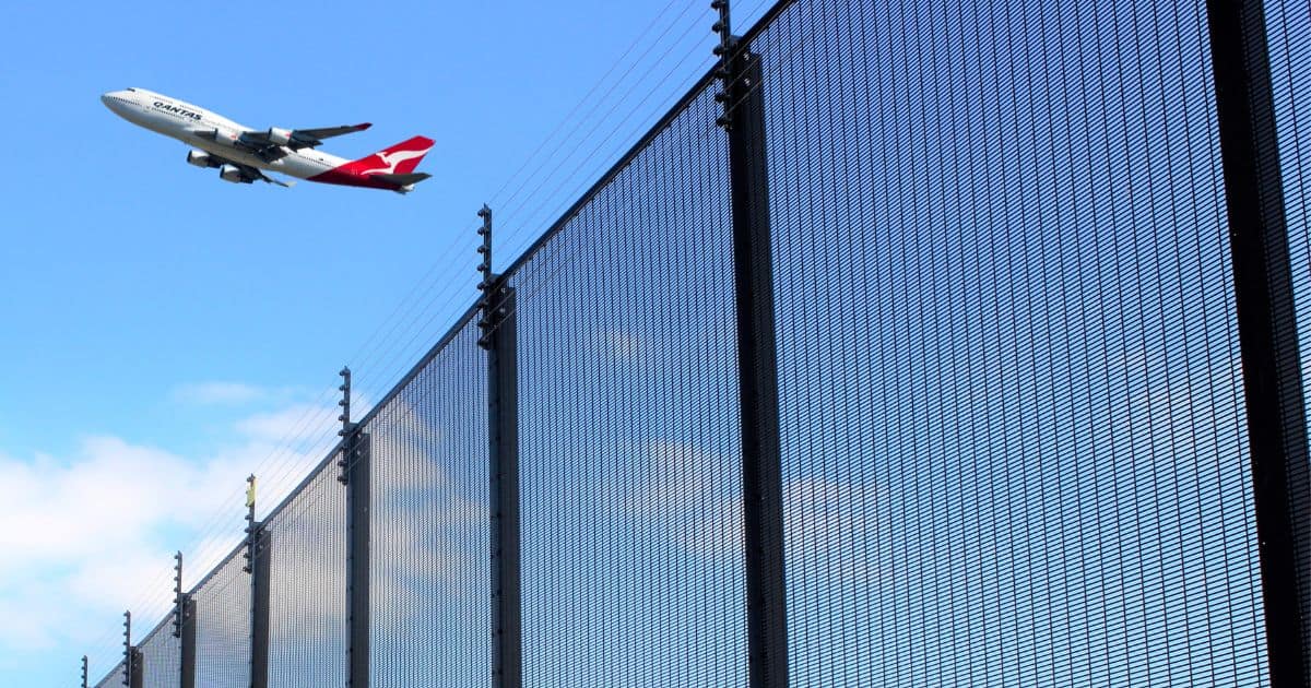 High security airport perimeter fencing protecting critical aviation infrastructure under Australian security fencing standards 2026