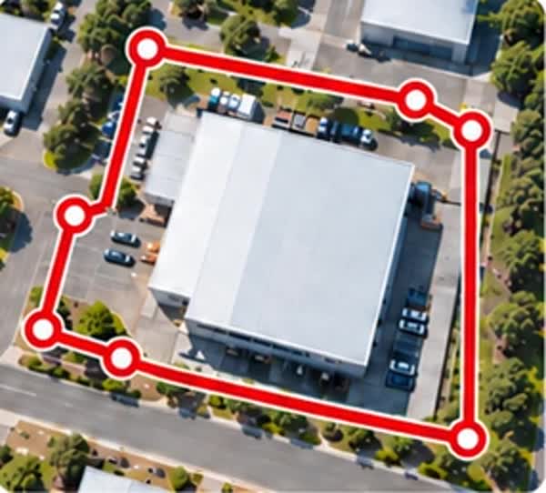 A proposed fence line around a property on a map