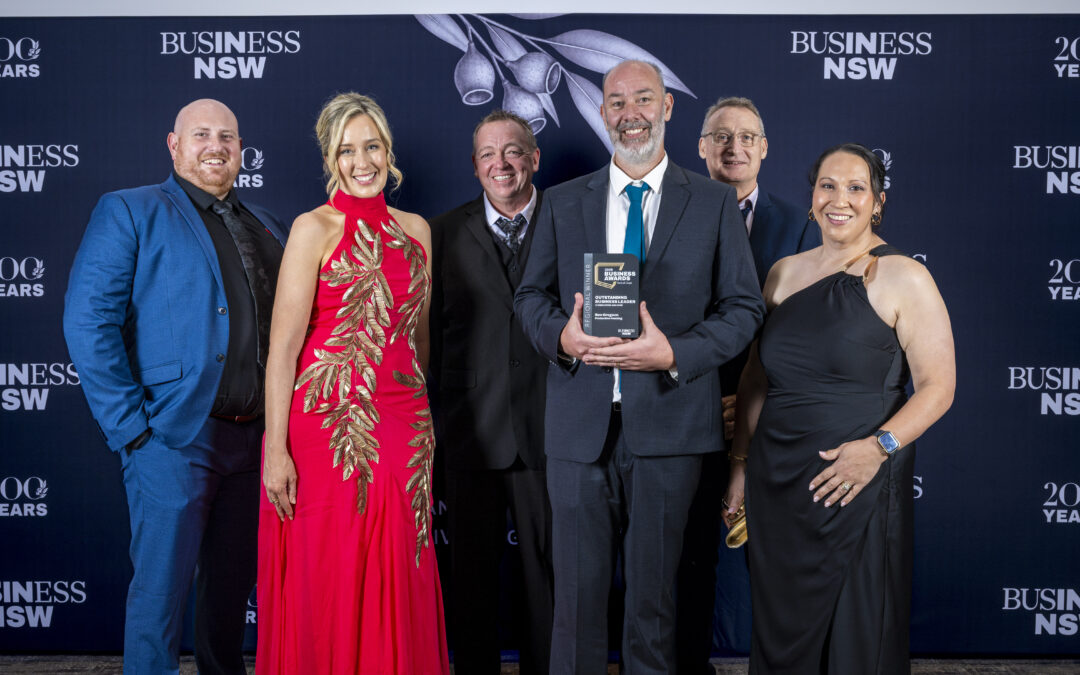 Profence team celebrating Ben Gregson’s regional Outstanding Business Leader award at the 2026 Central Coast Business Awards