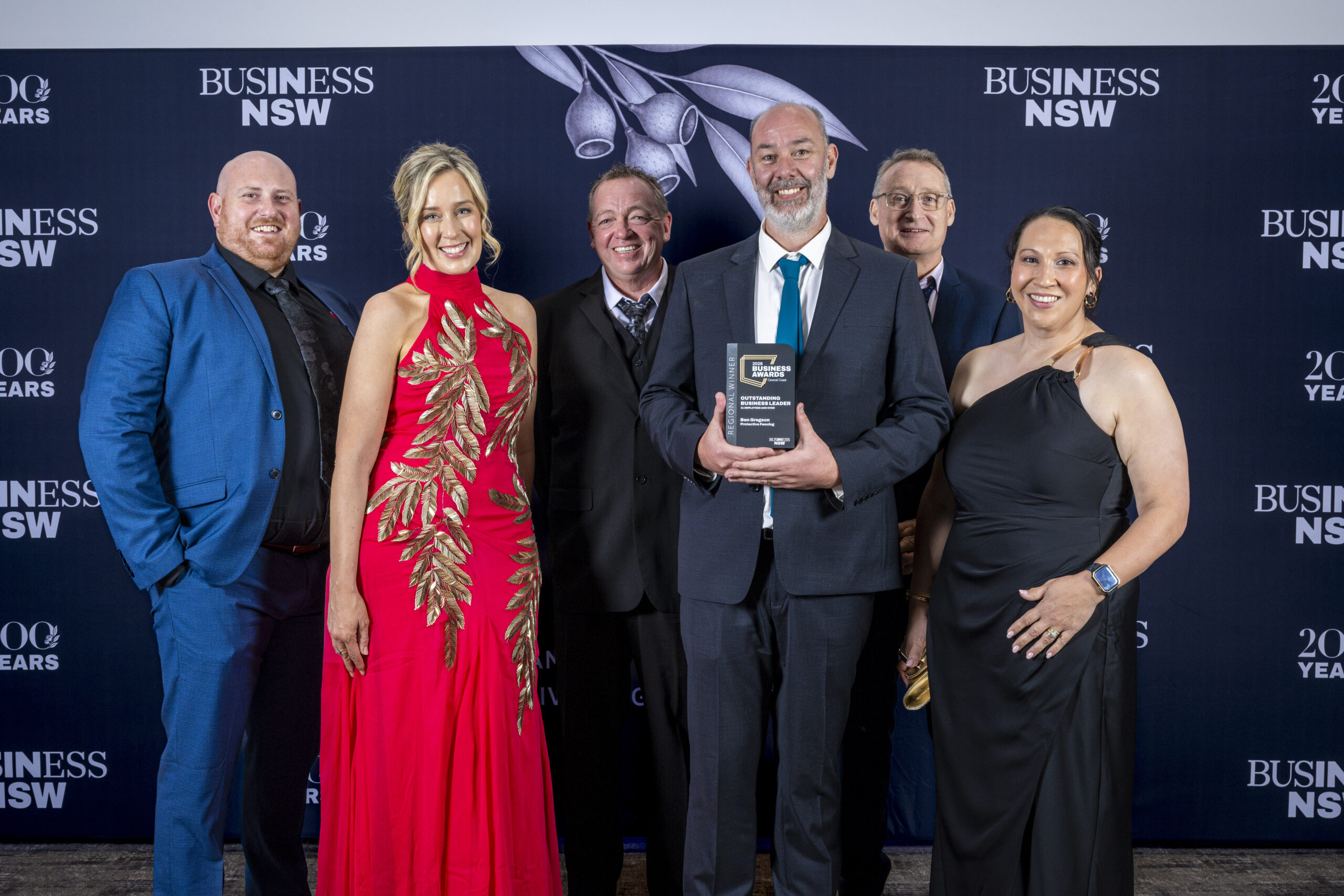 Profence team celebrating Ben Gregson’s regional Outstanding Business Leader award at the 2026 Central Coast Business Awards